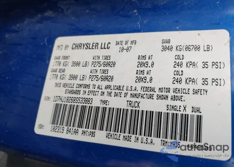 2008 Dodge Ram 1500 Slt from USA, damaged, VIN 1D7HU18268S533883